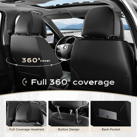 Coverado Seat Covers, Car Seat Covers Front Seats, Car Seat Cover, Car Seat Protector Waterproof, Seat Cushion Nappa Leather with Head Pillow, Carseat Cover Universal Fit for Most Cars (Black&Gray)