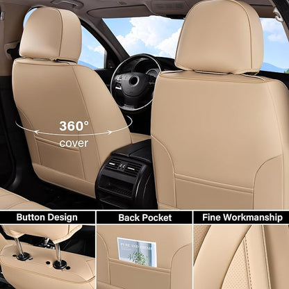 Coverado Waterproof Nappa Leather Car Seat Covers, Automotive Seat Covers，Front Car Seat Cushion & Car Seat Protector, Beige Seat Covers Universal Fit for Most Cars, SUVs, Trucks