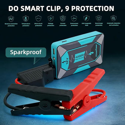 Jump Starter Portable,4000A Peak Motorcycle Jump Starter, Jump Box for Car Jumper Starter Portable, 12V Auto Booster Pack(Up to 7L Gas and 5L Diesel Engine) with Smart Safety Jumper Cable