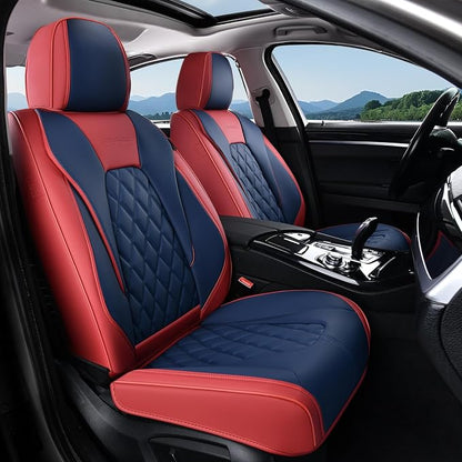 Coverado Leather Car Seat Covers, Automotive Seat Cover Waterproof Seat Covers for Cars, 2 Pack Leather Seat Covers, Driver Seat Cover Car Seat Cushion Protector Universal Fit for Most Cars - Red&Blue