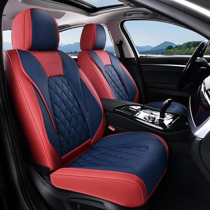 Coverado Seat Covers, Waterproof Car Seat Cover, Faux Leather Seat Covers for Cars, Universal Seat Covers Full Set, Carseat Cover Car Seat Protector Car Seat Cushion Fit for Most Cars - Red&Blue
