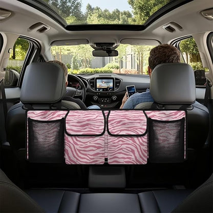 Pink Zebra Stripes Trunk Organizer Car Women Hanging Collapsible Cargo Bag with 4 Storage Bags,Car Accessories
