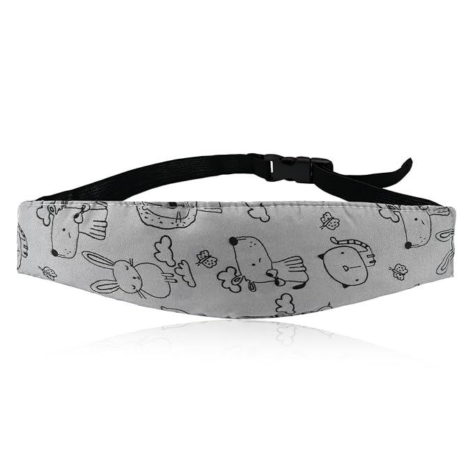 Luckyiren 2-Pack Baby Car Seat Head Support Strap, Blue Cotton with Cartoon Dog Print, Adjustable Headband for Stroller, Machine Washable Neck Support for Infants and Toddlers