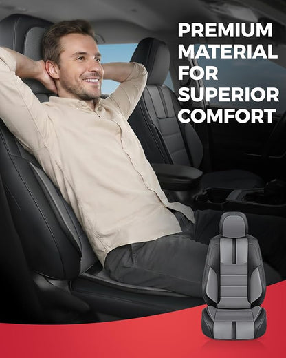 FREESOO Universal Full Seat Covers, Waterproof Faux Leather Automotive Seat Covers with Carbon Fiber Texture Seat Belt Pads, Anti-Slip Airbag Compatible Car Seat Covers for Cars SUVs Trucks