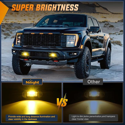 Nilight 2 PCS 20W Flush Mount Amber LED Pods Flood Beam Work Offroad Driving Fog Reverse Backup Lights for Bumper Truck ATV UTV SUV Boat