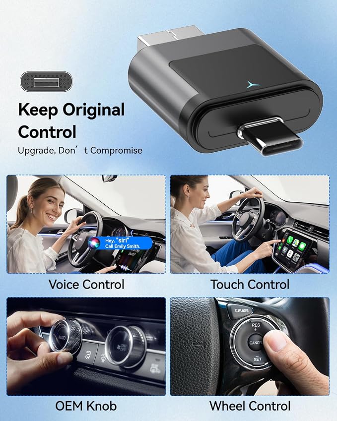 2-in-1 Wireless CarPlay Adapter USB C, Dual-Band WiFi (2.4/5GHz), BT 5.0, Wireless Android Auto Dongle, Native Dual Interface, Fast Connect for Factory Wired Cars