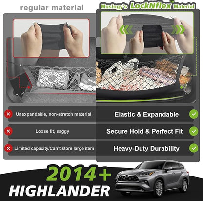 Muslogy Truck Bed Cargo Net Trunk Netting Compatible with 2014-2025 2026 Toyota Highlander Accessories, Pickup Cargo Organizer SUV Sedan Storage Net w/Heavy Duty Carabiners