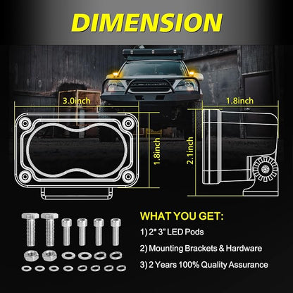Amber LED Pods, AKD Part 3 Inch CREE LED Fog Lights 40W Spot LED Lights Pods Mini Amber Chase Lights Ditch Light 2 Packs for Truck Motorcycle UTV SUV ATV Dirt Bike Snowmobile
