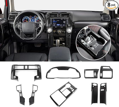 Voodonala Center Console Interior Carbon Fiber Black Decoration Kit for Toyota 4Runner 2020-2024,9pcs/set(Steering Wheel Panel/Navagition Panel/Dashboard Bezels/4WD Panel/Gear Panel/Side Vent Bezels)