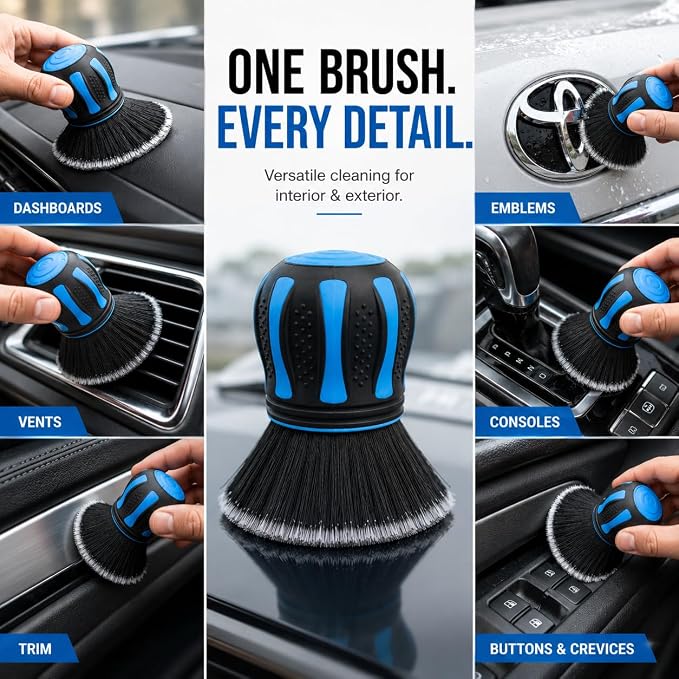 Hi-Tech Ultra Soft Detailing Brush – Scratch-Free Interior & Exterior Cleaning Tool with Gentle Bristles – Ergonomic Rubber Grip for Dashboards, Screens, Trim, Emblems & Auto Detailing