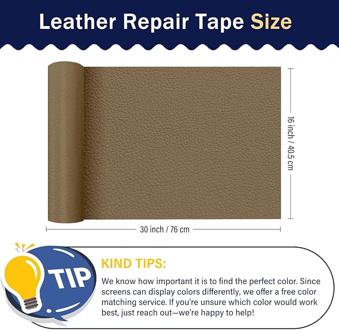 Zenyao Leather Repair Patch Tape - Self Adhesive Leather Repair Kit for Car Seat Furniture, Heavy Duty Vinyl Repair Patch for Couch Sofa, Waterproof Fix for Tears, 16x30 Inch Roll, Grey Khaki
