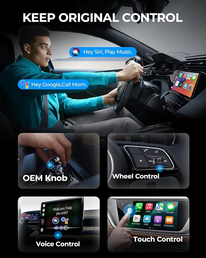AuroraLink Wireless Carplay & Android Auto Wireless Adapter 2-in-1 Fast & Stable Carplay Wireless Adapter Convert Wired to Wireless Car Play Dongle for iOS 10+/Android 11+ (Purple)