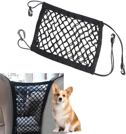 1 PC Car Separator Mesh Between Front Seats, 11.4" x 10.2" Double Layer Coarse Mesh Pet Anti-falling Safety Barrier, Portable Multifunctional Organizer Accessory, Suitable for Cars (Black)