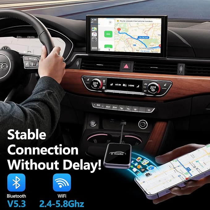 Wireless CarPlay Adapter for Apple iPhone | Mini USB Design for Convert Wired to Wireless Car Play Adapter - No Latency from iOS 10+ to Screen w/USB C (Light Purple)