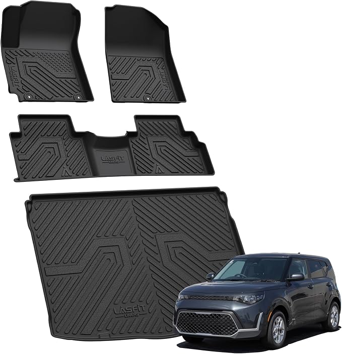LASFIT Floor Mats & Cargo Mat for Kia Soul 2025 2024 2023 2022 2021 2020 (Fit Cargo Floor in Lower Position), All Weather TPE Car Mats Custom Fit Kia Soul 2020-2025 Floor Liners & Trunk Mat Full Set