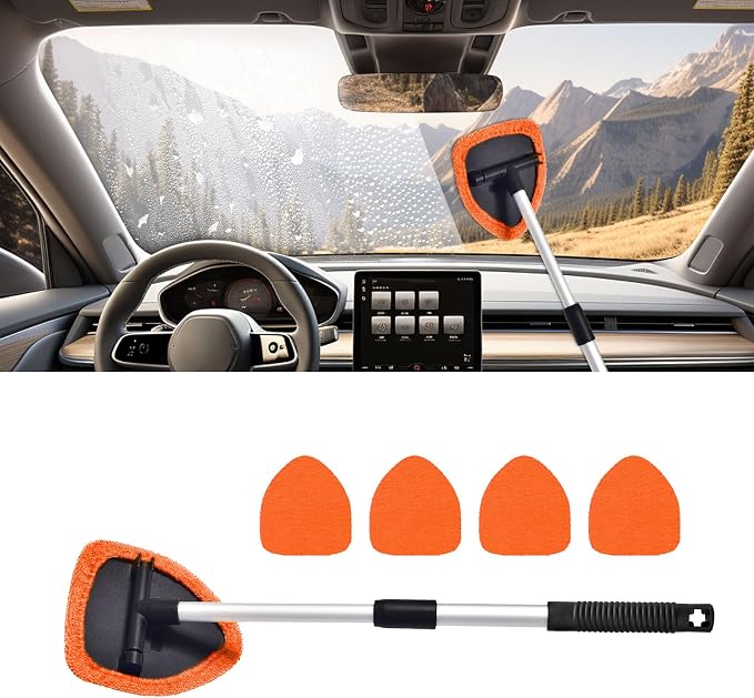 Car Wash Brush with Long Handle, Windshield Cleaning Tool, Car Washing Mop Kit Mitt Sponge Car Cleaning Supplies Kit, Microfiber Towel Gloves Universal for Cars RV SUV Truck Office (Orange)