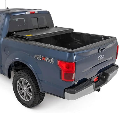 Rough Country Hard Tri-Fold Tonneau Cover for Ford F-250 & F-350 Super Duty (2017-2026) - Low-Profile Aluminum Truck Bed Cover, Fits 6'10 (81.9") Bed
