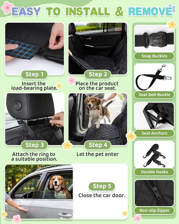 Victoper Back Seat Extender for Dogs, Dog Car Seat Cover with Detachable Hard Bottom Holds 440 LB, 600D Heavy Dog Seat Cover with Seatbelt, 100% Waterproof Backseat Extender for Sedan SUV Truck