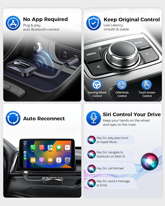 Wireless CarPlay Adapter, 2-in-1 Wired to Wireless Dongle J1 for Apple CarPlay & Android Auto, Seamless Auto-Reconnect, No Delay, Stable Signal for Maps & Calls, Latest 2026 Upgraded Version