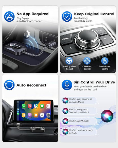 Wireless CarPlay Adapter, 2-in-1 Wired to Wireless Dongle J1 for Apple CarPlay & Android Auto, Seamless Auto-Reconnect, No Delay, Stable Signal for Maps & Calls, Latest 2026 Upgraded Version