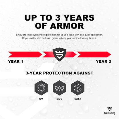 AvalonKing Armor Shield IX MAX Nano Ceramic Coating Kit with Rapid Curing Formula, 1 fl oz (30ml) – 3-Year 9H Paint Protection, Extreme Hydrophobic Gloss, Fast 4-Hour Cure DIY Car Detailing Kit