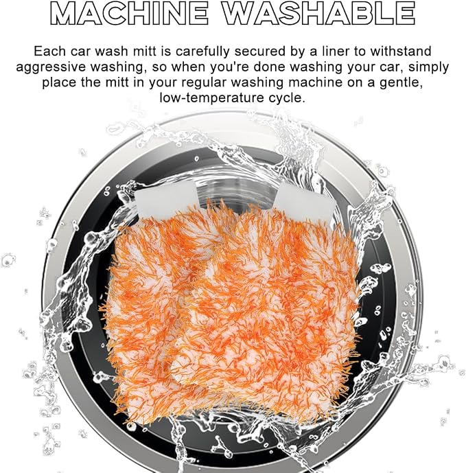 Yourkar 2 PCS Car Wash Mitt, 8"×10" Soft & Scratch-Free Premium Plush Microfiber Washing Glove, Machine Washable Lint Free Absorbent Detailing Wash Mitt, Universal Car Accessories (Orange)