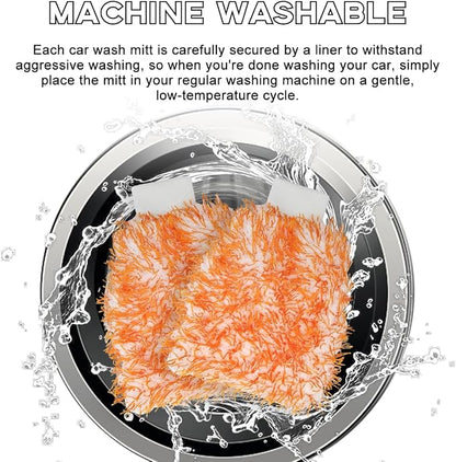 Yourkar 2 PCS Car Wash Mitt, 8"×10" Soft & Scratch-Free Premium Plush Microfiber Washing Glove, Machine Washable Lint Free Absorbent Detailing Wash Mitt, Universal Car Accessories (Orange)