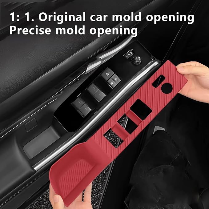 Temmis 4PCS Car Door Window Switch Panel Cover for Toyota Highlander 2020-2026, Auto Interior Decor Accessories Armrest Trim Silicone Style Kit-Red