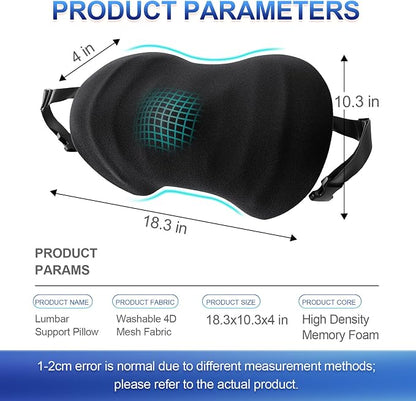 Lumbar Support Pillow, Ergonomic Back Cushion for Office Chair with Adjustable Straps & Detachable Breathable Cover,Memory Foam Car Lumbar Pillow, Back Support Pillow for Car, Office,Bed Rest,A-Black