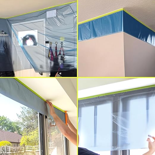 Tangibay Pre-Taped Masking Film for Painting - 22" x 66' Painters Plastic Sheeting with Automotive Paint Tape and Drape for Covering Cars, Walls, Windows and Furniture Protection (3 Rolls)