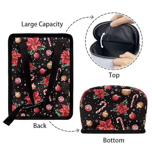 Poinsettia Flower Candy Cane Pattern Car Trash Can Leakproof Garbage Bag with Lid and Zipper 1.2Gal Trash Bin Hanging for Back Seat Christmas Car Decor