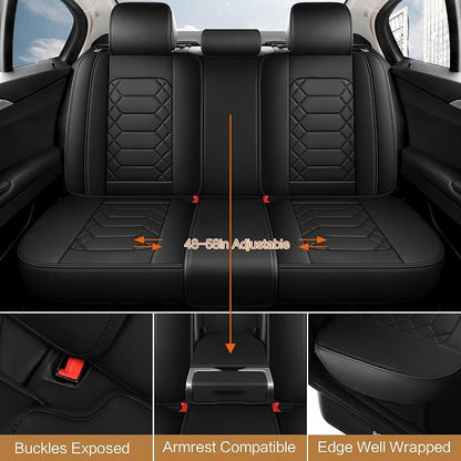 HAIYAOTIMES Leather Car Seat Covers Full Set, Waterproof Faux Leather Seat Covers for Cars, Non-Slip Car Interior Covers Universal Fit for Most Cars Sedans Trucks SUVs, Black