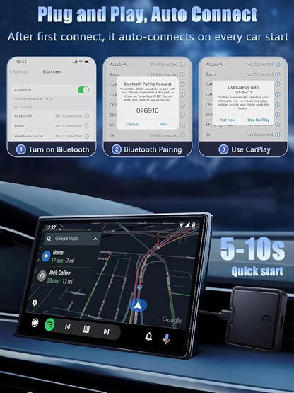 Wireless CarPlay Adapter AI Box for iPhone & Android Auto – YouTube & Netflix Support, TF Card Offline Playback, Plug and Play, Wired to Wireless Conversion, Stable 5.8GHz WiFi & Bluetooth 5.3
