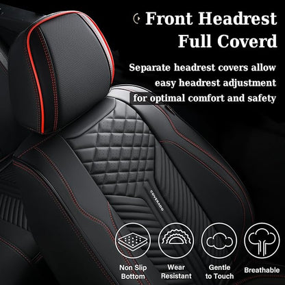 Coverado Car Seat Covers Full Set, 5 Seats Leather Seat Covers for Cars, Waterproof Front and Rear Car Seat Protectors Cushions Universal Fit Most Vehicles (Black)