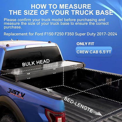 Just-V Hard Tri-Fold Truck Bed Tonneau Cover for Ford F250 F350 Super Duty 2015-2024 Only Fit Crew Cab 6.8 FT Bed (81.9"), Upgrade Solid FRP Textured Black