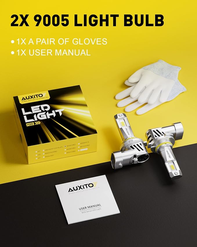 AUXITO Latest 9005/HB5 Light Bulbs, 50,000LM Ultra Brightness, 1:1 Halogen Size, 6500K Cool White, 20-Year Long Service Life Fog Light with Cooling Fan, Plug and Play No Flicker, Pack of 2