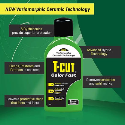 T-Cut Color Fast 3-in-1 Paint Restorer, Green - Scratch Remover, Ceramic Car Wax & Color Enhancer - Removes Swirls & Oxidation, 17 oz