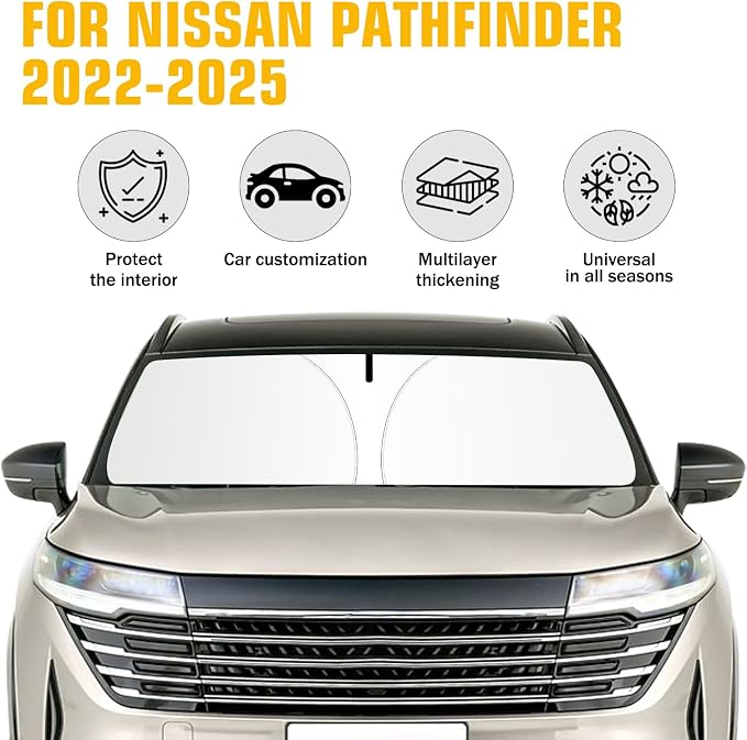 Windshield Sun Shade for Nissan Pathfinder 2022-2025 2026 Foldable Sun Visor Protector for Pathfinder Accessories Sunshade Car Front Window Sunshades Blocks UV Rays