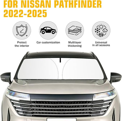 Windshield Sun Shade for Nissan Pathfinder 2022-2025 2026 Foldable Sun Visor Protector for Pathfinder Accessories Sunshade Car Front Window Sunshades Blocks UV Rays