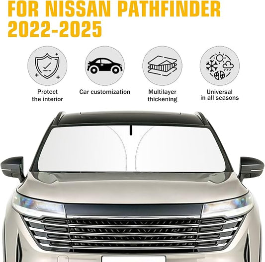 Windshield Sun Shade for Nissan Pathfinder 2022-2025 2026 Foldable Sun Visor Protector for Pathfinder Accessories Sunshade Car Front Window Sunshades Blocks UV Rays
