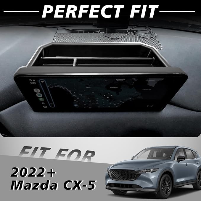 Muslogy Center Console Front Organizer & Dash Storage Box Insert Tray Behind Screen Compatible with Mazda CX5 CX-5 Accessories 2022-2025 Sunglasses Coin Holder(Console Front Tray&Dash Organizer)