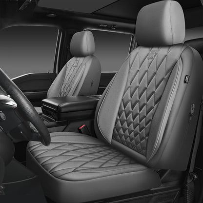 CAR PASS Piping Luxury Leather Seat Covers Full Set,5 Seats Anti-Slip Waterproof Seat Covers Compatible with Front Armrests,Universal Fit for Sendans, Suvs,Vans,Trucks,Airbag Compatible,Pure Gray