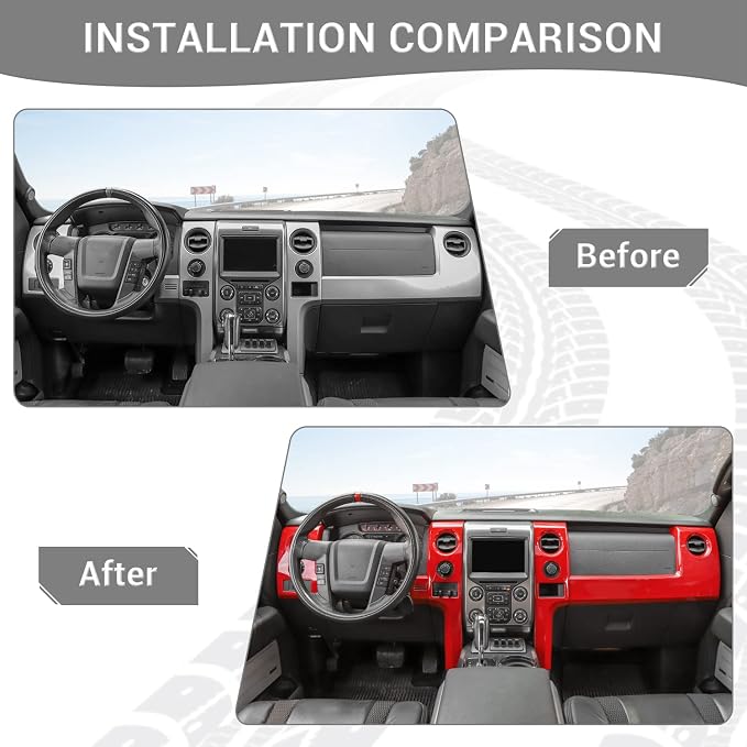 for F150 Interior Trim Kit Red, Dashboard Panel Cover Trim & Headlight Switch Bezel Cover Trim for Ford F150 2009-2014 Red Interior Accessories 5pcs