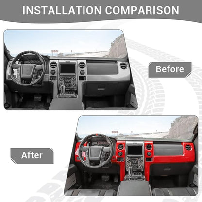 for F150 Interior Trim Kit Red, Dashboard Panel Cover Trim & Headlight Switch Bezel Cover Trim for Ford F150 2009-2014 Red Interior Accessories 5pcs