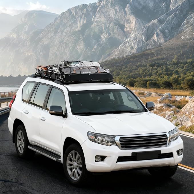 64"x39" Universal Roof Rack Basket with Net & Wind Fariring, Heavy-Duty Roof Rack Cargo Carrier up to 250 lbs, Weather-Resistant for SUV/Truck/Jeep/Camping/Travel