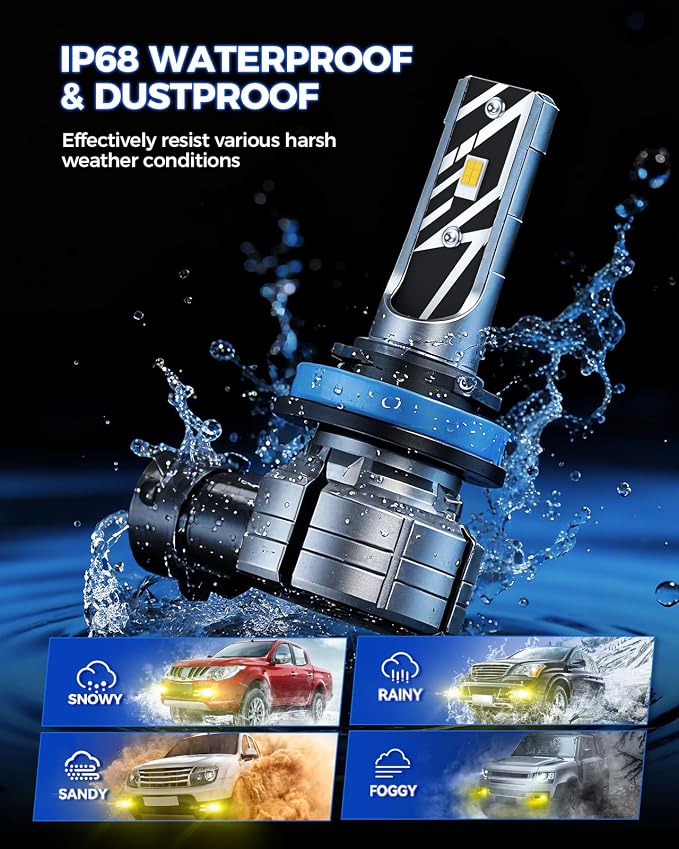 Marsauto H11/H16/H8 LED Fog Light Bulb, 18000LM 700% Brightness, H11 H16 H8 LED Bulb Yellow Fog Lights, 3000K Yellow 70000HRS Lifespan H11 Yellow Fog Light Bulbs, Play and Plug, Exterior Lighting