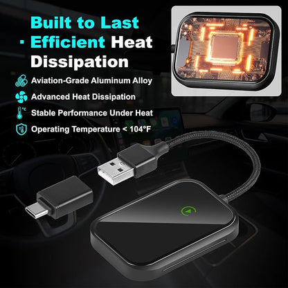 Wireless CarPlay Adapter for iPhone, Apple CarPlay Wireless Adapter USB-C, Bluetooth Connection, Auto-Switch for Multiple iPhones, Fast & Stable, iOS 10+