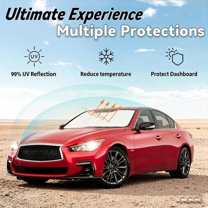 Windshield Sun Shade for Infiniti Q50 2014-2024 Car Front Window Sunshade with 240T Sun Visor Protector Blocks UV Rays Heat Sun Shield Accessories
