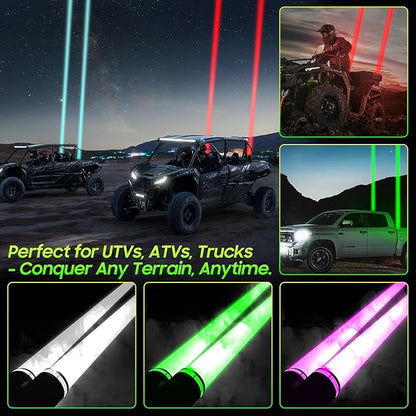 2PCS Upgraded Whipless LED Laser Whip Lights for Side-by-Side/UTV/ATV/Trucks, Ultra-Bright Focused Beam, RGBW Off-Road Lights with APP/Remote/Rocker Switch, IP68 Waterproof 12V DC