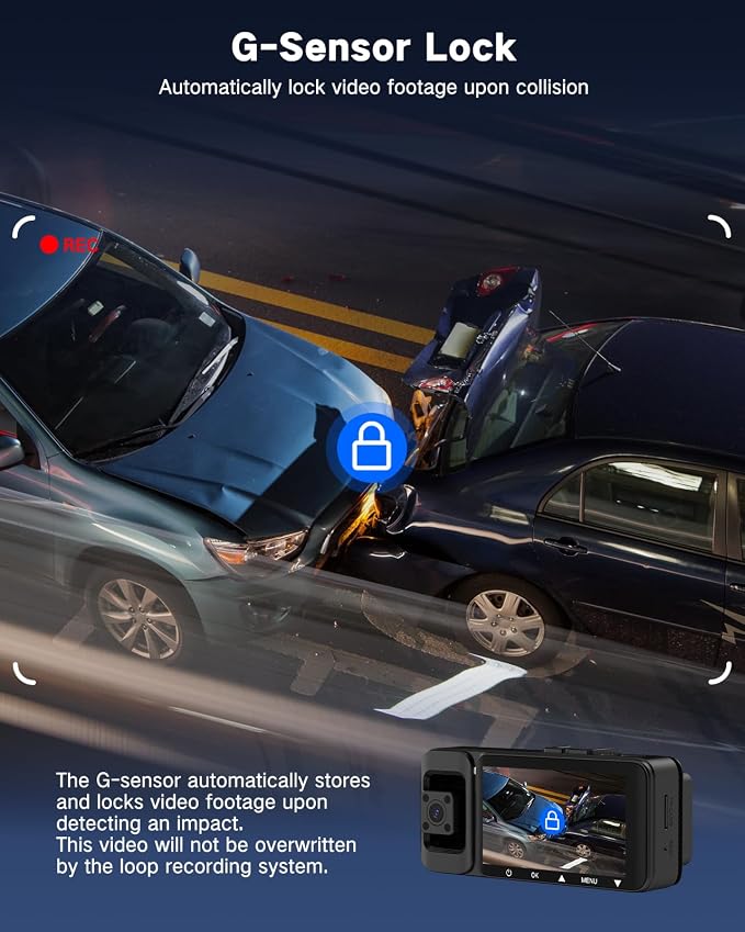 3 Channel 4K Dash Cam, Dash Cam Front and Rear Inside 170°/150°/150° Wide Angle View, Dash Camera for Cars with 64GB Card Included, Loop Recording, Night Vision, G-Sensor, 5GHz WiFi, 24Hr Parking